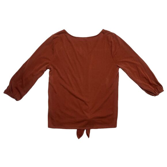 Green Envelope | Rust Orange Tie-Front Button Down Blouse | Small - Picture 2 of 6